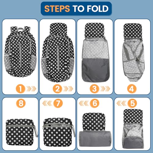 ZOMAKE Lightweight Packable Backpack 25L, Foldable Hiking Daypack - color: Black, White Polka Dot, size: 25L