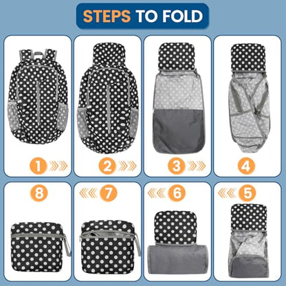 ZOMAKE Lightweight Packable Backpack 25L, Foldable Hiking Daypack - color: Black, White Polka Dot, size: 25L