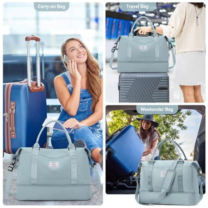 Travel Duffel Bag with Shoes Compartment, Weekender Bags for Women - color: B-Light Blue, size: Large