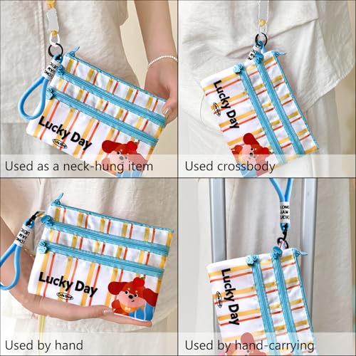 Cartoon Handheld & Neck Wallet for Women and Family with Detachable(Blue) - color: Blue