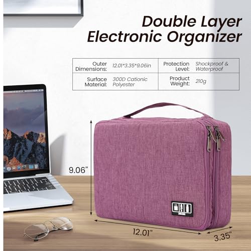 Electronic Organizer Travel Case, Double Layer Cable Organizer Bag - color: purple