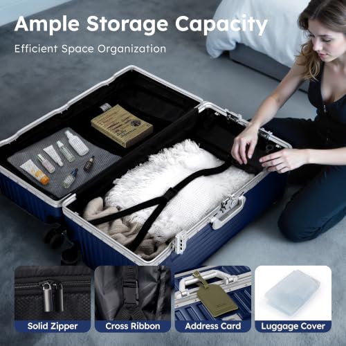 ALPHA CAMP Trunk Luggage 24 Inch with Aluminum Frame Zipperless Suitcase - color: Royal Blue, size: 24 Inch