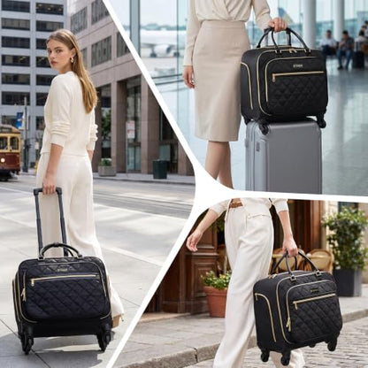 Ytonet Rolling Laptop Bag with 4 Spinner Wheels, 15.6 In Rolling Briefcase - color: Black, size: Large-4 Wheels