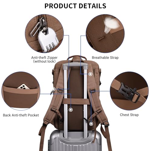WITZMAN Canvas Travel Backpack for Men Multiple Pockets - color: Brown