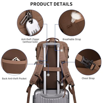 WITZMAN Canvas Travel Backpack for Men Multiple Pockets - color: Brown