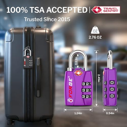 Forge TSA Approved Luggage Locks, Open Alert TSA Locks, Purple, 2 Pack - color: Purple 2PK