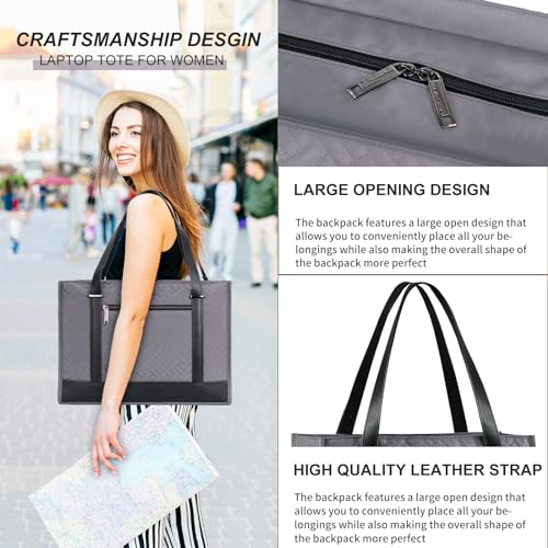 EMPSIGN Laptop Tote Bag for Women 16 Inch, Quilted Grey - color: Quilted Dark Grey