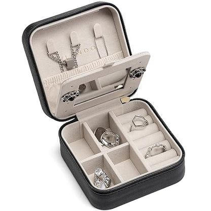 VLANDO Travel Jewelry Case with Mirror, Storage 3 Pairs of Stud Earrings - color: D.Black - Mirror