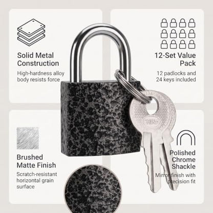 12 Pcs Mini Suitcase Locks with Different Keys Small Keyed Padlocks（Black） - color: Black, size: 20MM-12PCS
