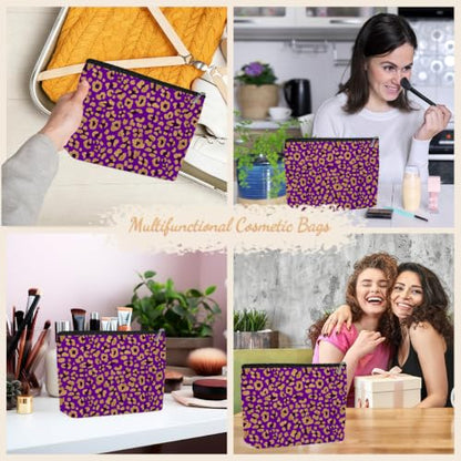 Purple Leopard Print Makeup Bag Cosmetic Bag, Makeup Organizer for Women - color: Purple Gold Black Leopard 582