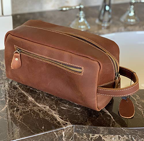 Calissimo Genuine Leather Toiletry Travel Tote Bag - Dopp Kit - Shaving Kit.