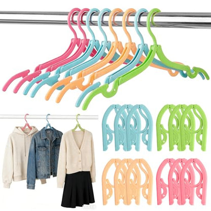 12 Pcs Foldable Travel Hangers for Cruise, Multi-Functional Foldable Clothes Hanger, Space Saving Plastic Travel Folding Hangers for Traveling Suitcase RV Camping Airplane Home Organization