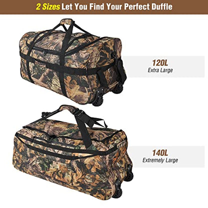 REDCAMP 85L/120L/140L Foldable Duffle Bag with Wheels, Large Travel Duffel Bag - color: 120L Camouflage