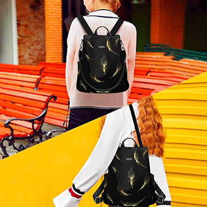 Fmeida Travel Backpack Purse for Women Anti Theft Convertible Backpacks Fashion Waterptoof Nylon Daypack Black Feather - color: Black Feather