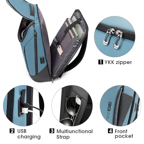 BANGE Business Smart Backpack Waterproof fit 15.6 Inch Laptop Backpack with USB Charging Port,Travel Durable Backpack - color: Light Blue, size: Medium