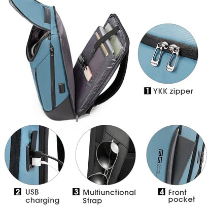 BANGE Business Smart Backpack Waterproof fit 15.6 Inch Laptop Backpack with USB Charging Port,Travel Durable Backpack - color: Light Blue, size: Medium