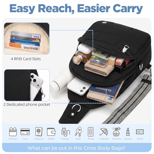 Anti Theft Sling Bag for Women, RFID Crossbody Purse Travel Black - color: Black