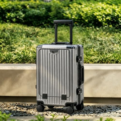 20" Aluminum Frame Carry-On with Front Pocket & USB Port - color: Gray