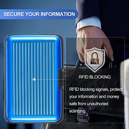 SCYORK (Pack of 2) Credit Card Holder Slim Mini RFID Blocking Credit Card Protector Aluminum Business Card Case Metal ID Organizer Wallet with 6 Slots for Women Men (Red, Blue)