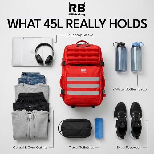 riderbag Xtreme Tactical Sport Bag, 45L Gym, Travel and Adventure Backpack - color: Red, size: 45L