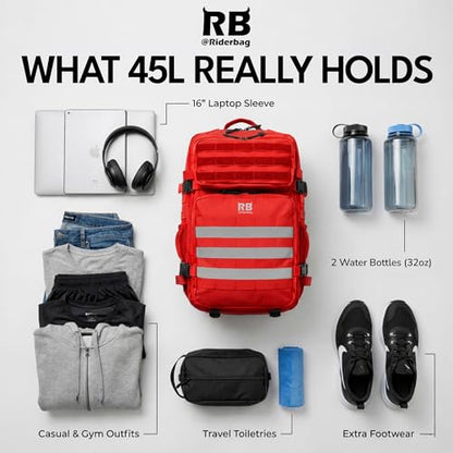 riderbag Xtreme Tactical Sport Bag, 45L Gym, Travel and Adventure Backpack - color: Red, size: 45L