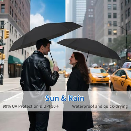 Compact Mini Windproof Travel Umbrella-UPF 50+ Sun & Rain Protection, Small Folding Design Fits in Pocket or Purse, Lightweight Portable with Case for Women, Men & Kids - color: Black 2