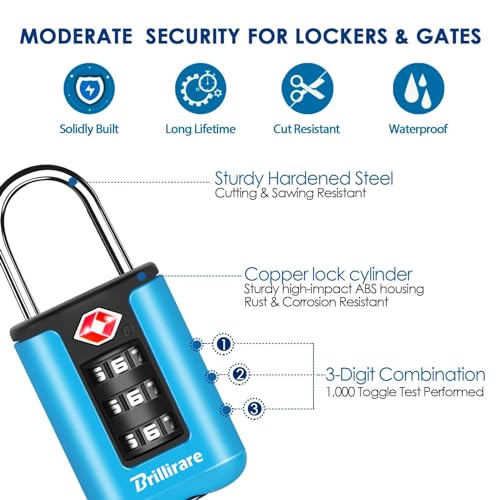 2 Pack TSA Approved Luggage Locks, Combination Travel Padlock, 3-Digit Waterproof Lock, TSA Accepted Outdoor Keyless Resettable Lock for Lockers, Bags, Backpack, Gym, Gate-Blue - color: 2 Pack-Blue