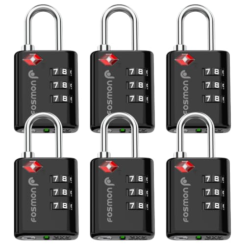 Fosmon TSA Approved Luggage Locks, 3 Digit Combination, 6 Pack Black - color: 3 Digit Black 6 Pack