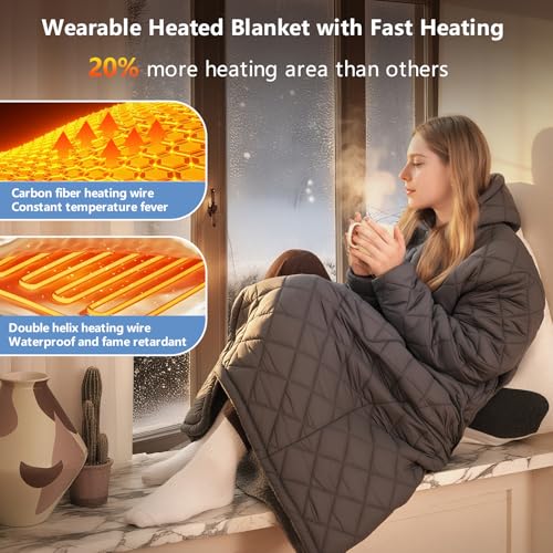 Portable Heated Battery Blanket,Cordless Wearable Heated Throw | Wireless Wearable, 20000mah, Electric Throw Blanket, Snuggle Heated Coat Hoodie Heating Robe for Inside and Outside,45‘’×32''