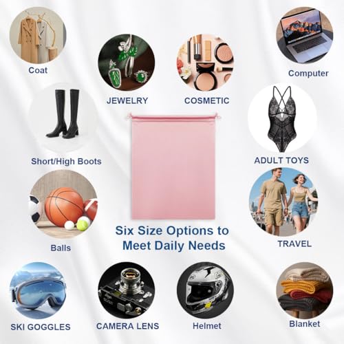 Microfiber Drawstring Bags, Multi-Size Soft Protective Pouches for Shoes, Ski Goggles, Sunglasses, Handbags & Camera Lenses - color: Pink
