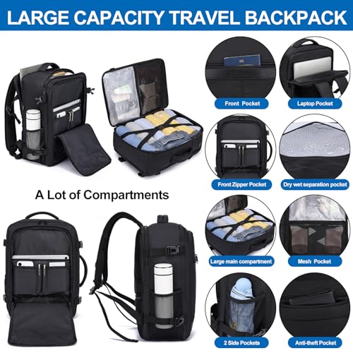 EZUOLA Travel Backpack for Men,TSA Carry On Backpack Flight Approved - color: Black, size: Large-25L