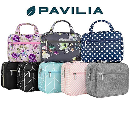 PAVILIA Hanging Toiletry Bag for Women Men Portable Makeup Organizer, Black - color: Black Gold