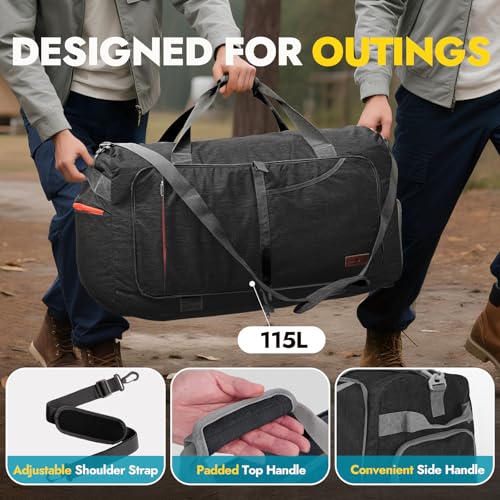 Canway 65L Travel Duffel Bag, Foldable Weekender Bag with Shoes Compartment for Men Women Water-proof & Tear Resistant (Panther Black, 65L) - color: Panther Black, size: 65L