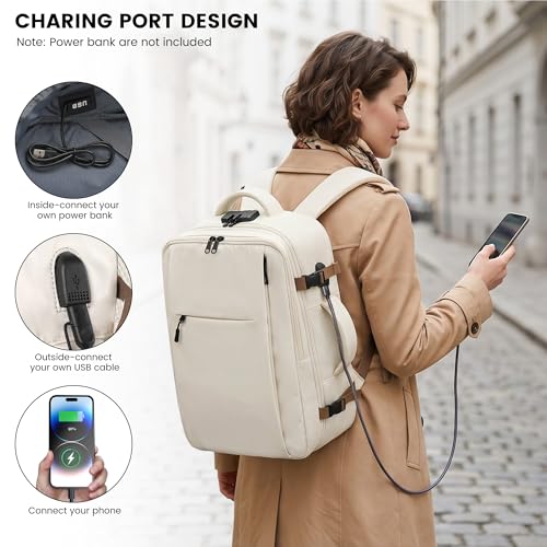 TANTOMI Travel Backpack for Women, Laptop Bag，31L Carry on Backpack - color: Cream White, size: X-Large