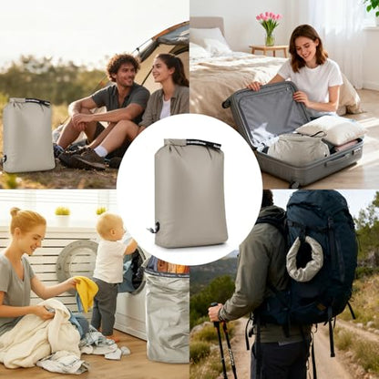 Travel Laundry Bag, Pump-Free Vacuum Compression Dirty Clothes Bag, Medium Reusable Waterproof & Washable Laundry Bag, Wet and Dry Bag, Ideal for Suitcases, Laundromats (1 Pack) Gray - color: Gray, size: 17.5" L × 13.5" W × 5" H