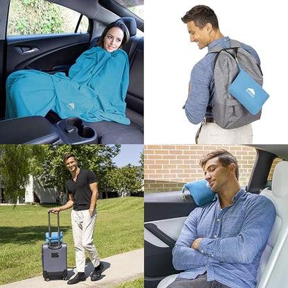 BlueHills Premium Soft Lightweight Travel Blanket Pillow Compact Teal Blue - color: L03-teal
