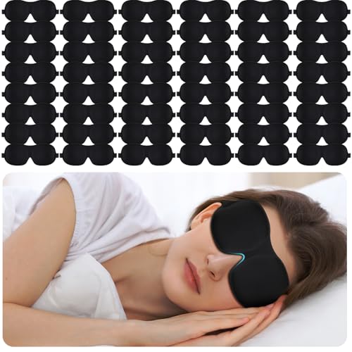 Chicingyou 50 Pack 3D Blackout Sleep Mask Side Sleeper Zero Eye Pressure | Contoured for Lash Extensions, Adjustable Strap, Complete Light Blocking, Soft Breathable Fabric, Travel Essential