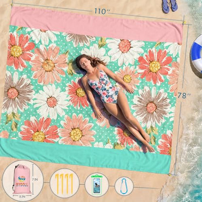 Beach Blanket Waterproof Sandproof 78''X81''/78''X110'' Large Beach Towel - color: Flowers, size: 78''X110"