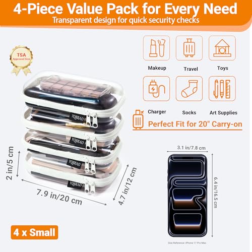 YQBRAO Clear Hard Shell Zipper Cases, 4 Small Cable Organizers, White - color: White, size: 4 Pack(S)