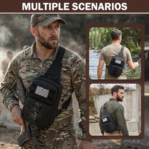 Tactical Sling Bag Backpack, RFID Blocking Crossbody Shoulder Bag for Men - color: Black
