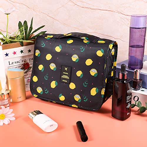 Hanging Toiletry Bag for Women, Portable Cosmetic Summer Beach Bag, Lemon - color: Black