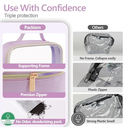 PACKISM Clear Makeup Bag Travel - Velvet Side TSA Approved Toiletry Bag - color: 01 Purple, size: Full Vacation (Mixed Sizes)