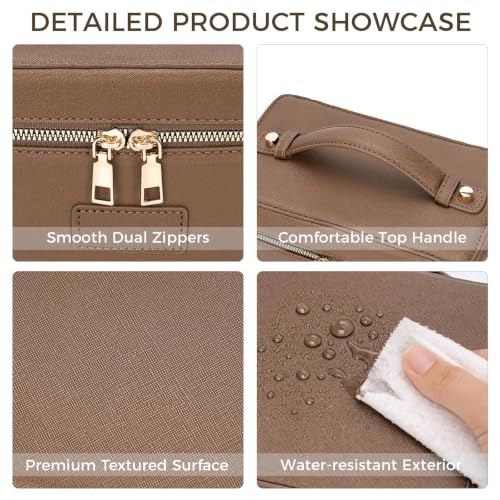 Makeup Bag Vanity Case for Women – Portable Cosmetic Bag Makeup Bag Organizer Travel Toiletry Bag with Removable Divider - color: Khaki