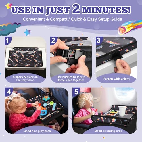 Airplane Tray Table Cover for Kids Organizer with Pockets Black - color: Black