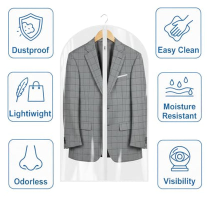 All Clear Garment Bags for Travel - 32”PEVA Waterproof Suit Cover with Zipper for Hanging Clothes, Shirts, Sweaters - Durable Dresser for Closet Storage, Dustproof & Moisture Resistant - 32”/2 Pack - size: 32" -2 Pack