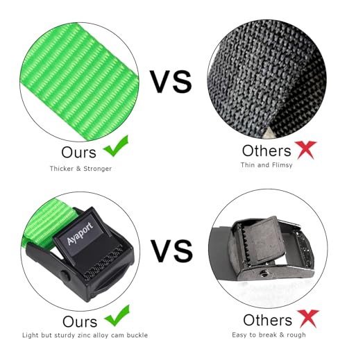 Ayaport Adjustable Lashing Straps with Buckles 0.75" x 6', 4 Pack - color: Green, size: 0.75'' x 6'