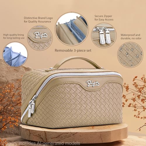 BOYATU Travel Makeup Bag Cosmetic Bags for Women: 3 Pcs Set Make up Bag - color: L12 Apricot
