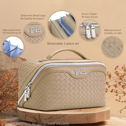 BOYATU Travel Makeup Bag Cosmetic Bags for Women: 3 Pcs Set Make up Bag - color: L12 Apricot