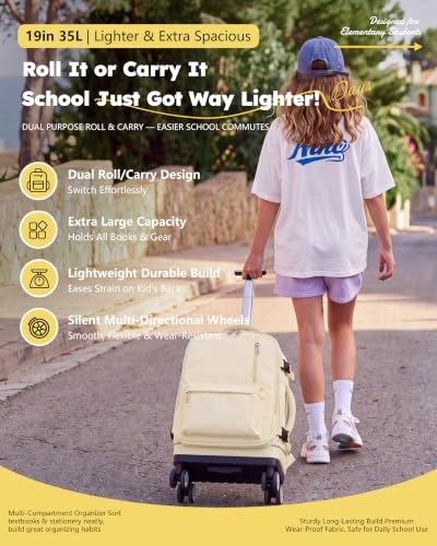 NEW TILAMI 19 Inch Rolling Backpack 4 Spinner Wheels for School, Yellow - color: Yellow