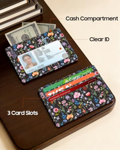 FINTIE Slim Minimalist Front Pocket Wallet RFID Blocking Credit Card Holder - color: black floral